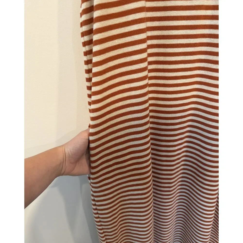 Toad & Co Piru Orange Cream Striped Henley Midi Tank Dress Size XL Pockets - Picture 4 of 5